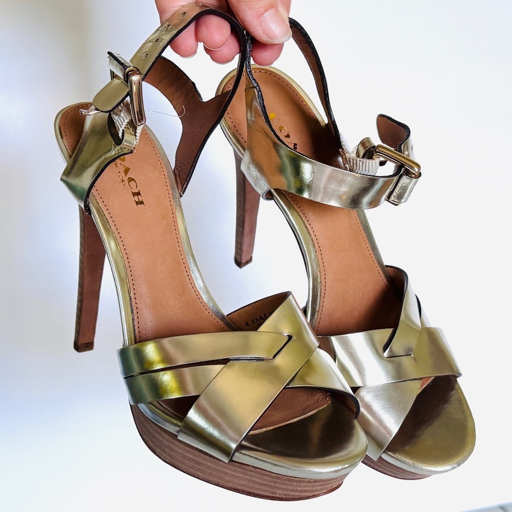 Coach Women's Metallic Gold Platform Heels Size 5.5B